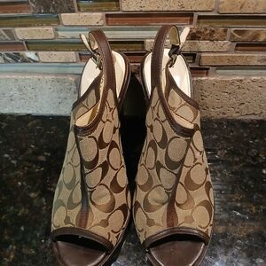 Coach Tan and Brown Patterned Heels